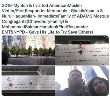 rizwanjaka's tweet photo. 9/11 - We Remember the Victims&amp;Families,FirstResponders,ServiceMembers,Veterans
2021 - ADAMS Mosque Congregant Fahim Chowdhury - in remembrance of his Family- ShakilaYasmin/NurulHaqueMian - 9/11 Muslim Victims https://t.co/gyxE6rrsNY
@911day @IFCMW @MultiFaithNN @faithbasedisao https://t.co/T5HJ3sQZrp