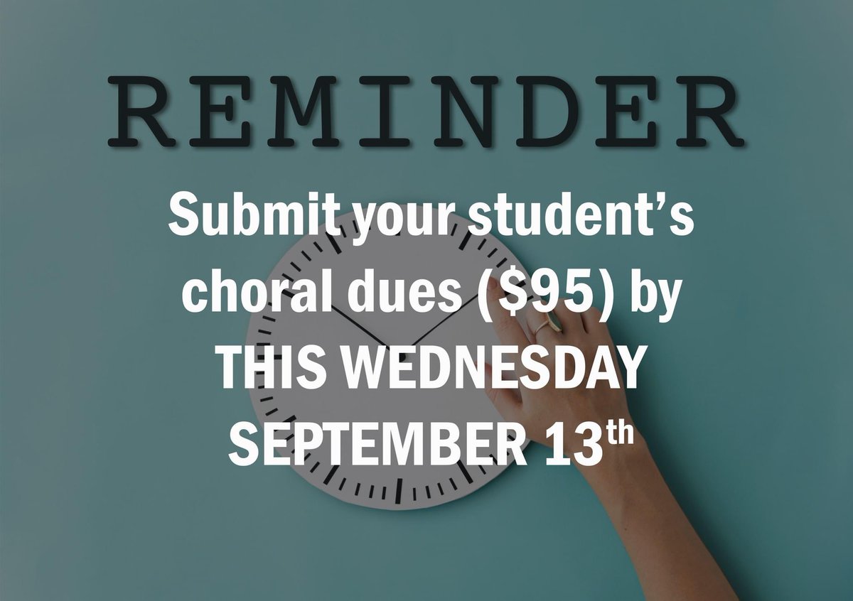SMHSChorus's tweet photo. Please make sure to submit your student's choral dues for the 2023-2024 school year. Checks should be made out to SMHS Choral Boosters.  Thank you! https://t.co/UWeUqHGmjx