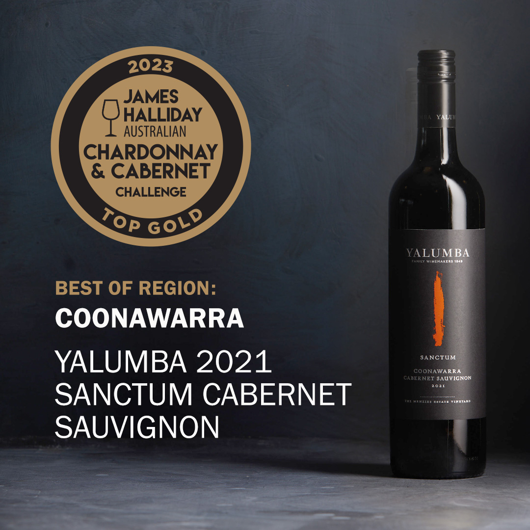Raise a glass! Yalumba The Sanctum Cabernet Sauvignon 2021 has been awarded the Regional Winner - Coonawarra - for the 2023 James Halliday Australian Chardonnay & Cabernet Challenge, receiving the Coonawarra Regional Trophy and a score of 96 Points. #hallidaycabernetchallenge