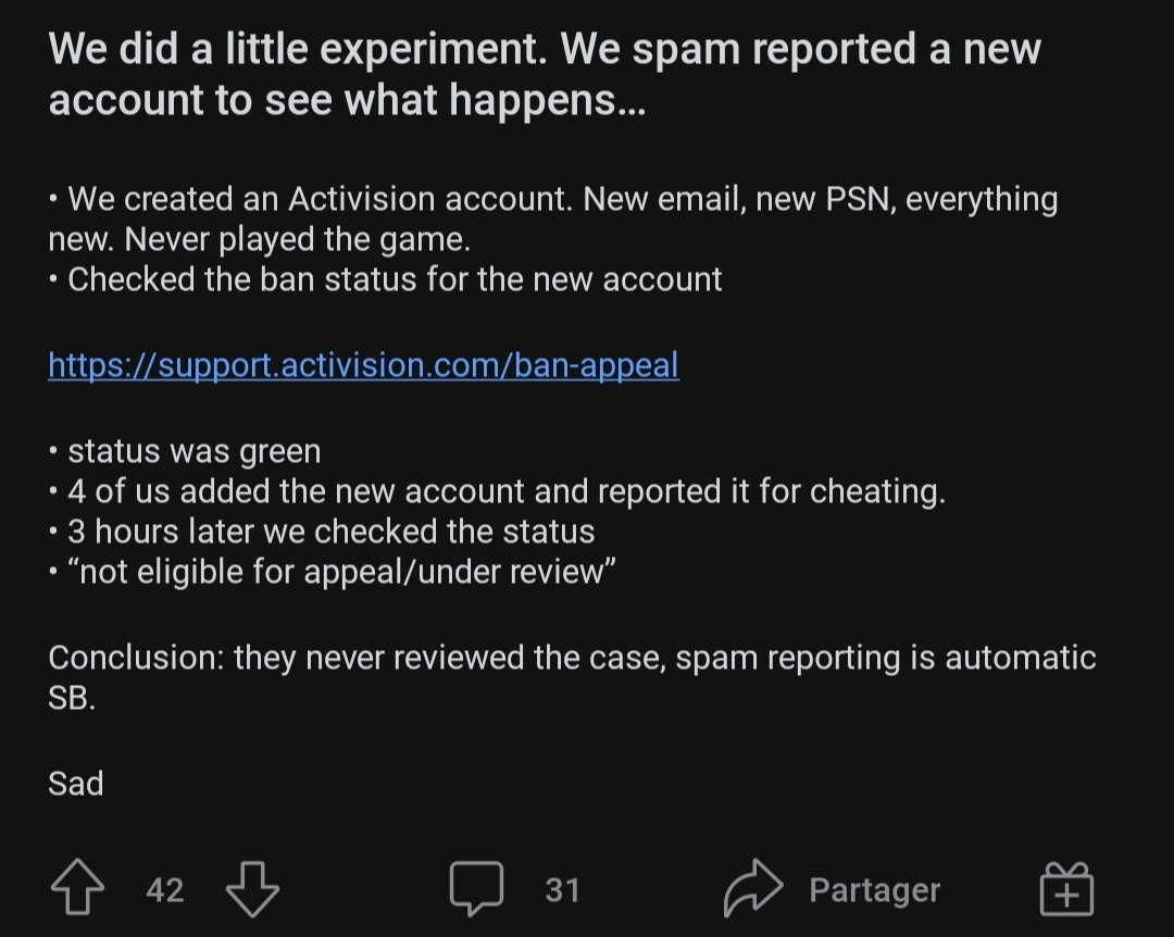 After all is that normal to be PERMANENT banned of the #CallofDuty servers on a 8 years old account on CONSOLE #Xbox for the 1St time without any possibility to be hacking the game smh ?!!
Don't know WTH just happened with #MWII but never glitched or cheated / no files Possible→