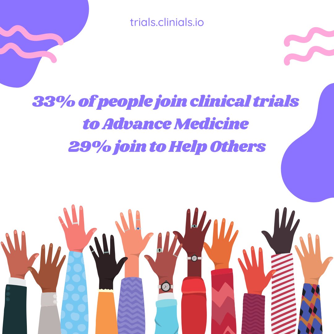 💡 Top Reasons for Clinical Study Participation 🔬 50% aim to advance medical research, nearly half for altruism. Help science, help humanity! Want to join a trial, visit our website: trials.clinials.io Learn more: ciscrp.org/education-cent…