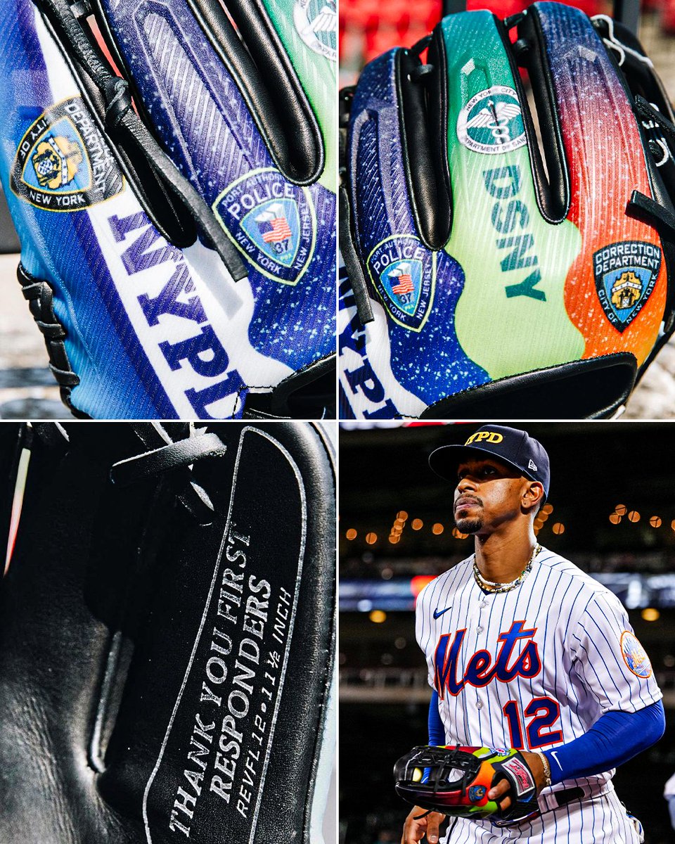 Francisco Lindor's glove for tonight's game honors NYC's first responders 🙌 

(📸: <a href="/RawlingsSports/">Rawlings Baseball</a>)