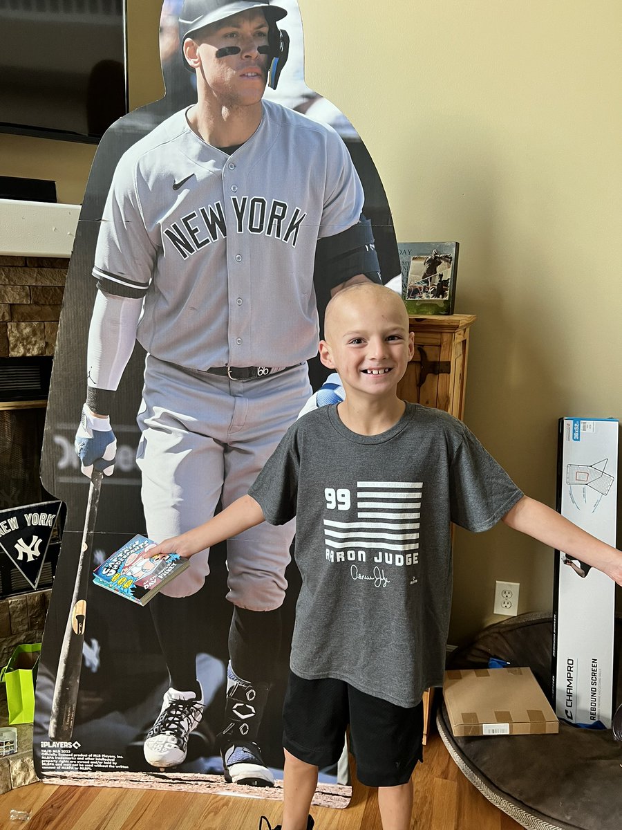 Amber03682155's tweet photo. We knew the real @TheJudge44 could not make it to his birthday, so we got the 2nd best! He was so surprised and said it was the best gift ever! Now this card board cut out has scared the crap out of me several times!! Aaron is about to find his permanent location in Eastons room! https://t.co/qGZtx008ZK