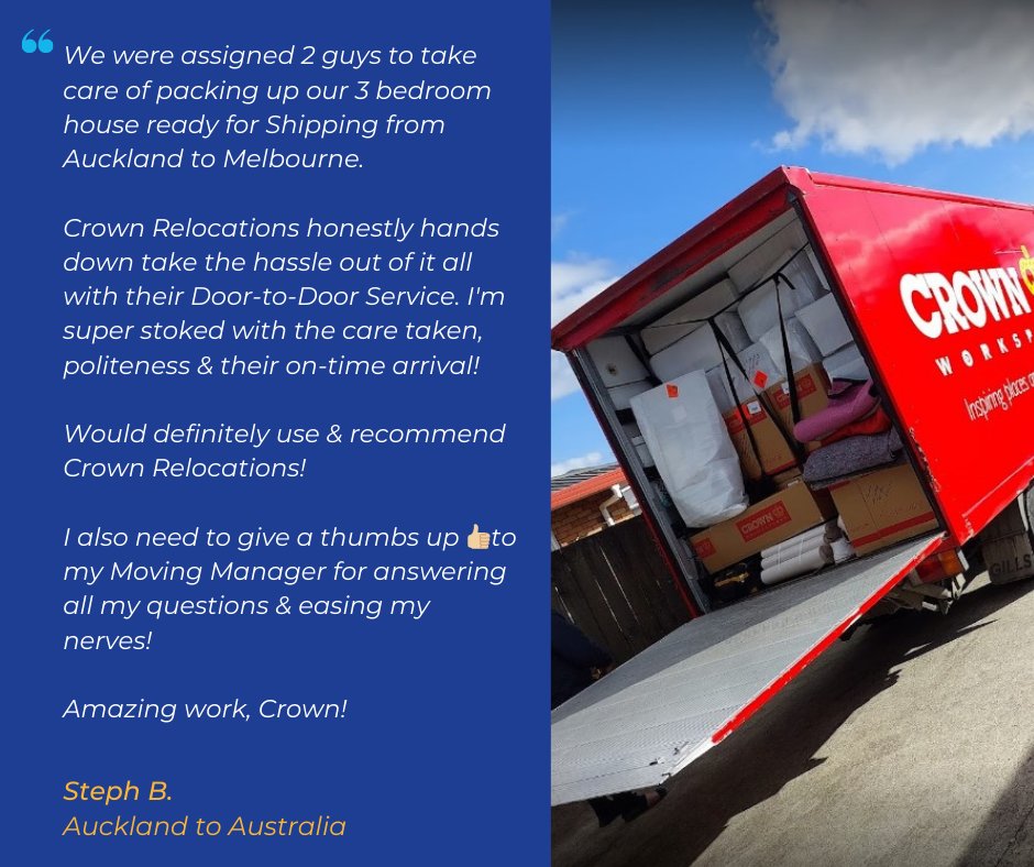 CrownReloNZ's tweet image. Moving to Australia? We make it easy!
Get a Quote today: crownrelo.co.nz/international-…

#CustomerFeedback #MovingtoAussieReview #MovewithCrown #WithYouAlltheWay