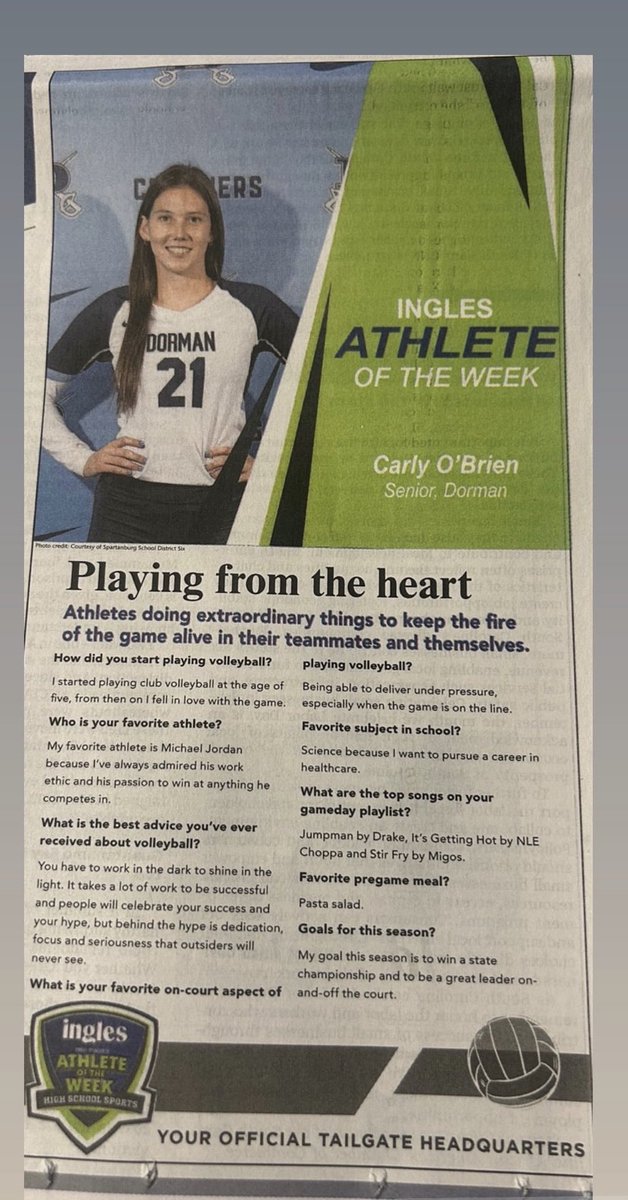 Thank you Ingles and GoUpstate.com for recognizing me as the Ingles Athlete of the week. #GoodBetterBest <a href="/SamBAlbuquerque/">Sam Albuquerque</a> <a href="/DormanVB/">🏐DormanVB🏐</a> <a href="/DormanAthletics/">Dorman Athletics</a> <a href="/DormanRadio/">Dorman Radio</a> <a href="/DruffLegend85/">Garrett Mitchell</a> <a href="/JedBlackwell/">Jed Blackwell</a>
