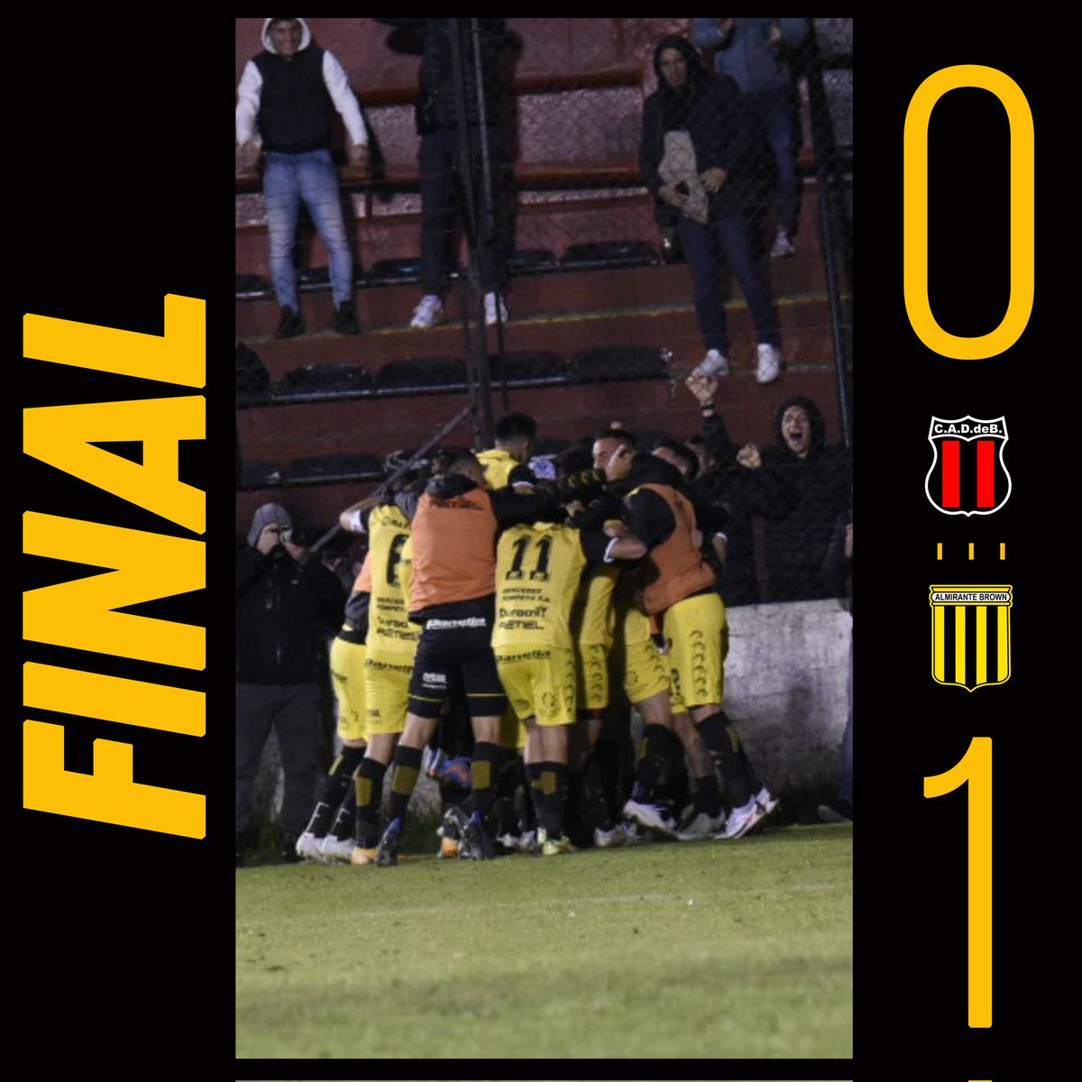 GANÓ ALMIRANTE BROOOOOOOOWN 🔥🔥🔥
 
Con gol de Nazareno Bazán, Almirante venció a Defensores y sigue siendo único líder del torneo.

#DaleBrown 🖤💛