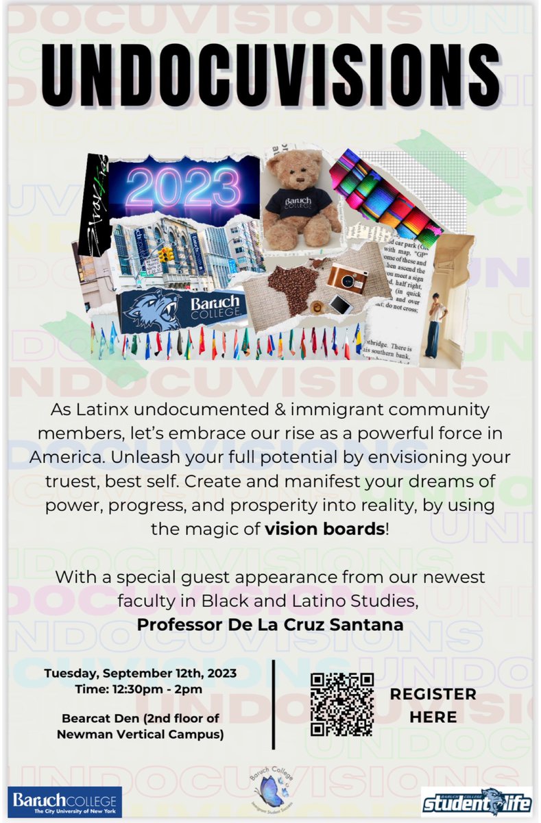 If you are a Baruch College student join us tomorrow for the undocuvision event hosted by the Immigrant Student Success center. I’ll be sharing about my research & courses I’ll be teaching in the Spring: LTS 3100 Latino Communities in the US & LTS 3021 The US and Mexican Border