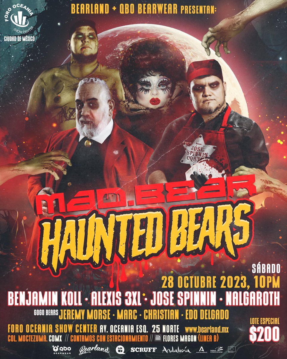 qbobears's tweet photo. . @BearlandMx & QBO Bearwear presentan:
MAD.BEAR 🐻🎃HAUNTED BEARS 👻🐼
Sábado 28 de Octubre, 2023. 10:00 PM Foro Oceanía Show Center, #CDMX
La noche de Halloween mas escalofriante de México
@djjosespinnin @BenjaminKoll @Alexis3XL @nalgaroth @JMoBear
#OsosMx #BearEvent https://t.co/IEQ2FyJunE