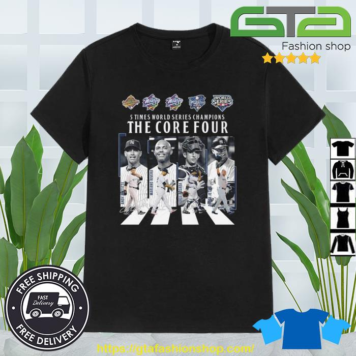 HottrendclothingFashion on X: New York Yankees 5 Times World Series  Champions The Core Four Abbey Road Signatures 2023 Shirt    / X