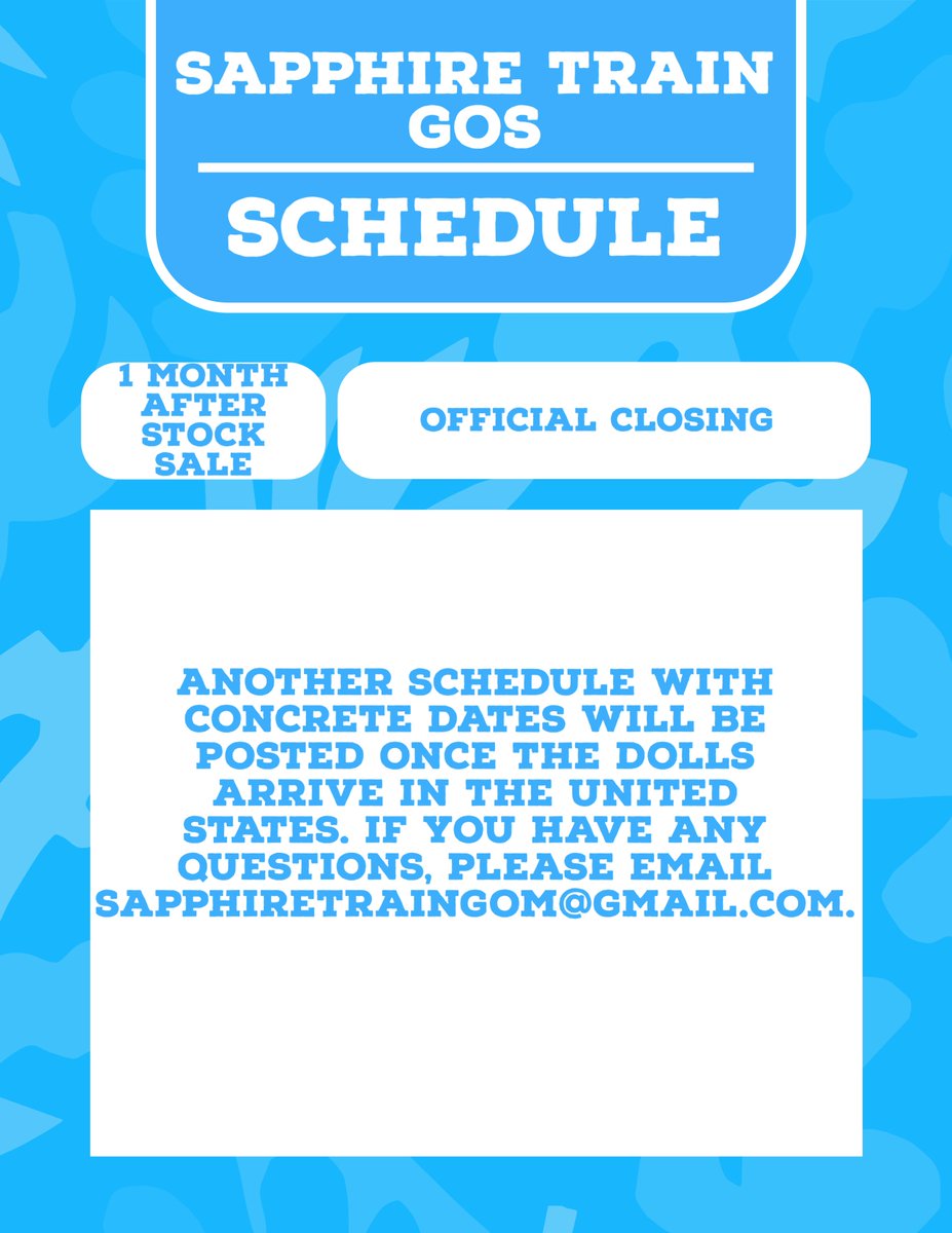 sapphire_train's tweet photo. Hello everyone! I apologize for the inactivity on Twitter. It took us a while to regain access. If you sent us any messages on here I please ask you to email us them. Our email is sapphiretraingom@gmail. 

I have created a schedule that we will be sticking to. Please read: https://t.co/wCop4boH5w
