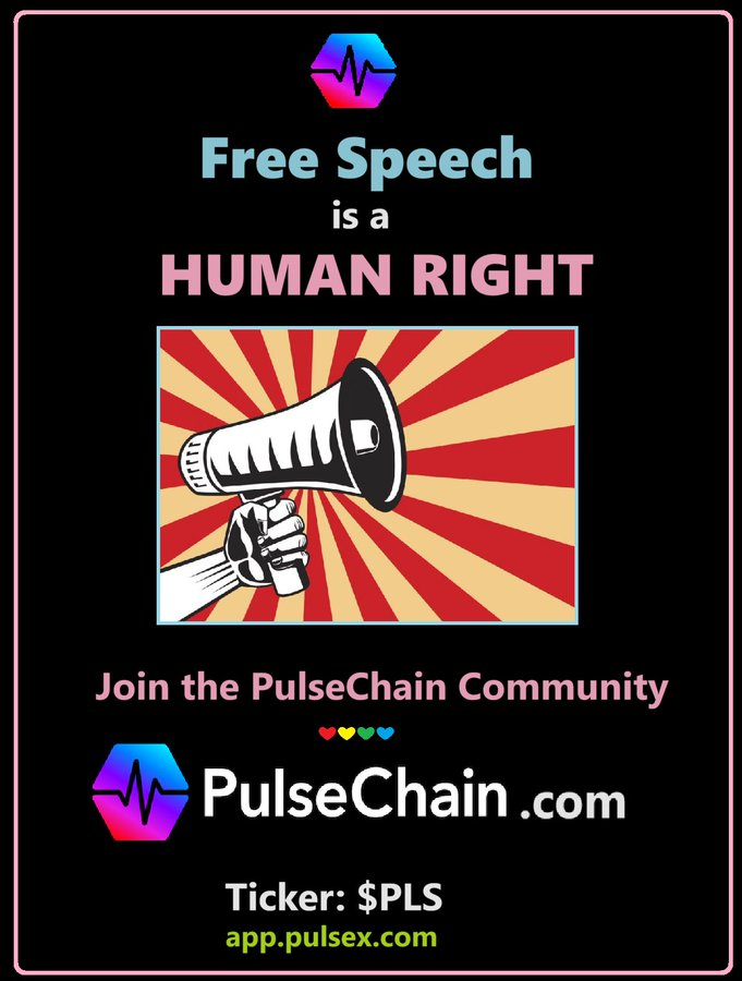 ❤💛💚💙

I believe in Freedom of Speech.

I support #PulseChain community because they stand up for it.

Blockchain is speech.

I like ticker $PLS because it represents Free Speech.