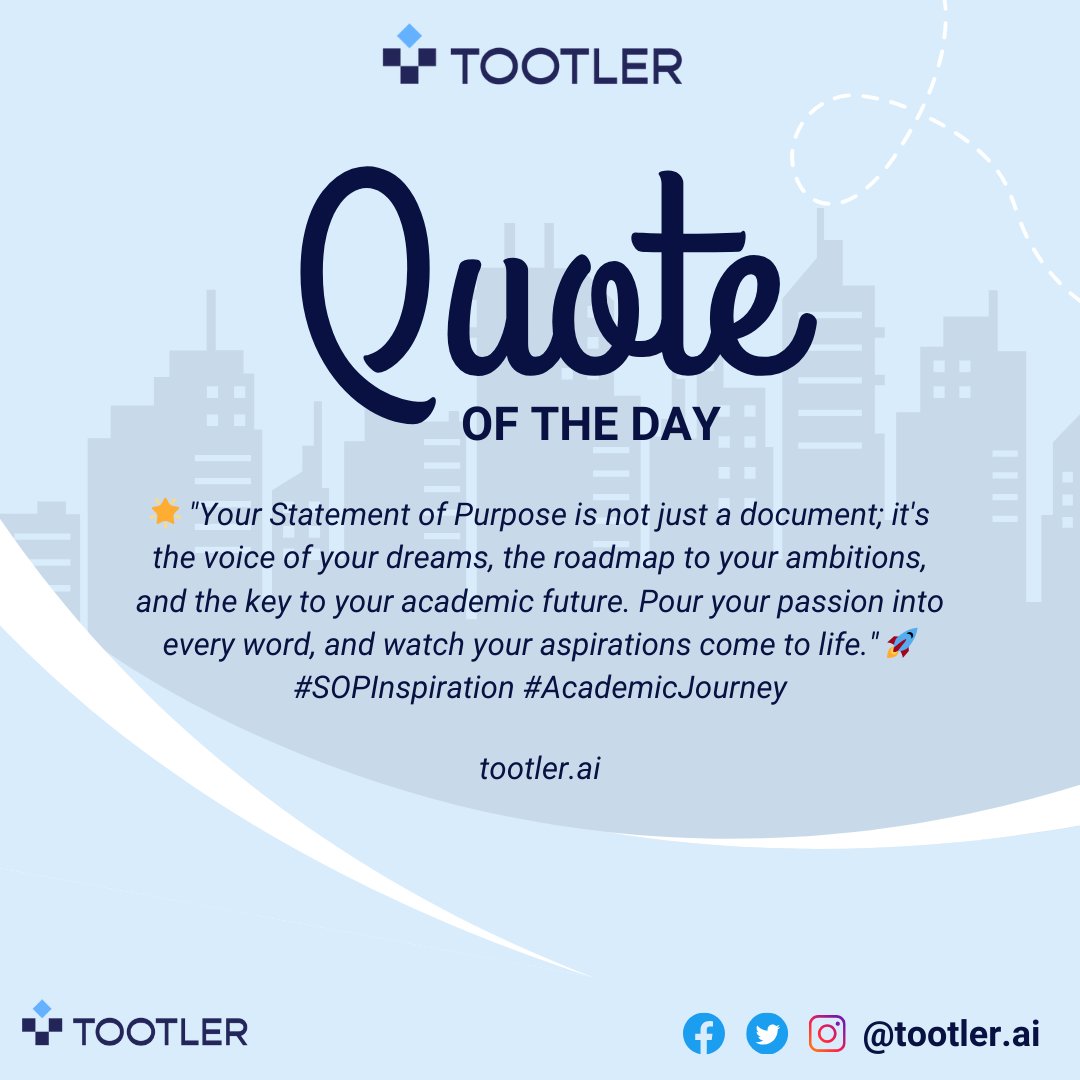 TootlerAi's tweet photo. https://t.co/xAMtJmnkPw the best sop's writer.
#SOPWriting #StatementOfPurpose #AcademicJourney #DreamBig #PassionInWriting https://t.co/oY1CEkEVpM