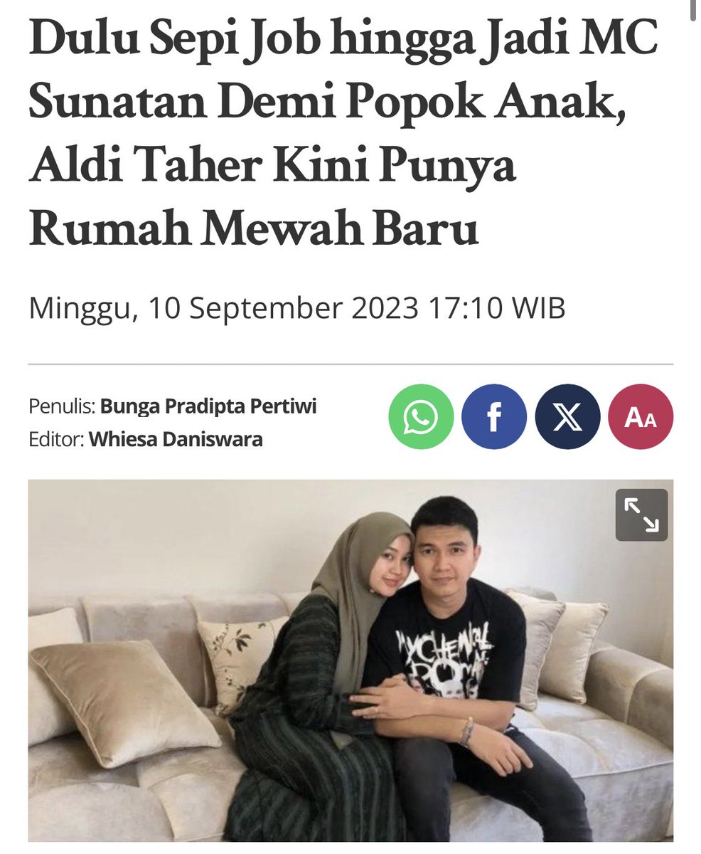 Aldi Taher adalah bukti nyata kepala rumah tangga pekerja keras yg walaupun kadang harus terima ejekan &amp; bullyan dari netizen tapi tetep gak gentar.

Dari yg awalnya dibully, disebelin banyak orang, sampe akhirnya skrg dipuji, diterima &amp;  bisa bikin seneng keluarganya. Salut! 🫡