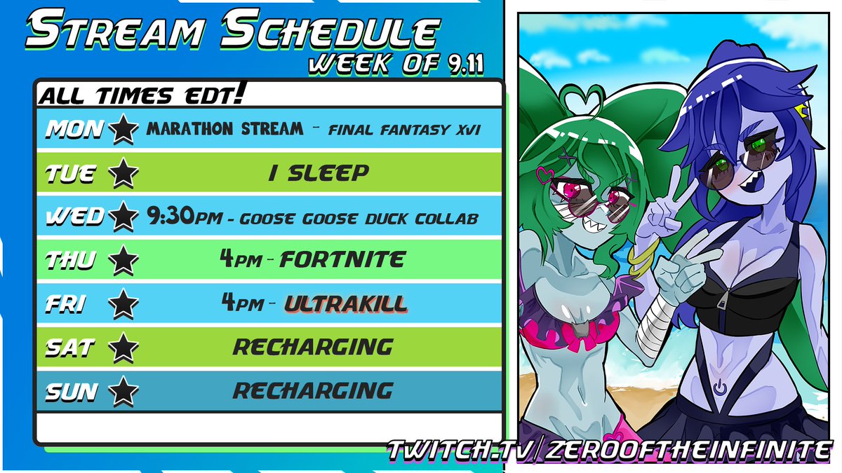 ⏳💻Konpyuutaa~ hello it's me a schedule no stream tomorrow, I beat FFXVI today but I played it for 15 hours on Saturday, and then 24 hours on Sunday, tomorrow I sleep😴 ALSO GOOSE GOOSE DUCK COLLAB ON WEDNESDAY HOSTED BY @Missa_Vtuber!!!