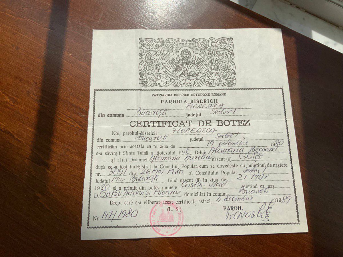 costin_eats's tweet photo. Journalists at major American publications seem interested in me, an obscure reader of Plato. Gratuitously they claim things about my background. Here is my DNA. Both haplos are unusual but ydna is odd.
Also here is my baptismal certificate. Hope this clears up any confusion! https://t.co/6wj9GhoxyY