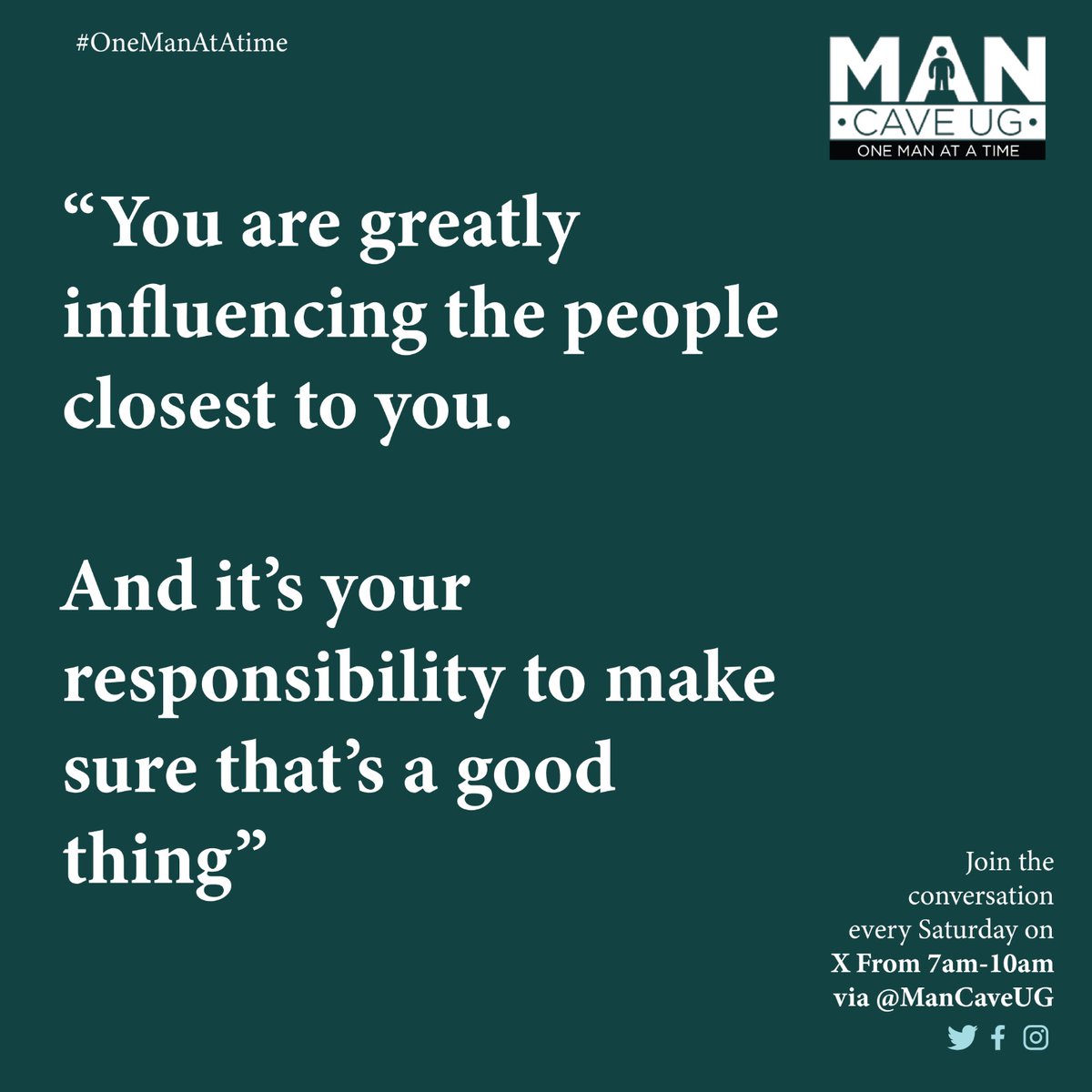 REMINDER: 🚨

Your influence on the young men and boys around you is immeasurable. 🌟👦 It's a powerful responsibility to shape positive paths and inspire greatness. Let's lead by example and nurture the leaders of tomorrow. 💪🚀 #InfluenceMatters #ManCaveUG #MentoringMen