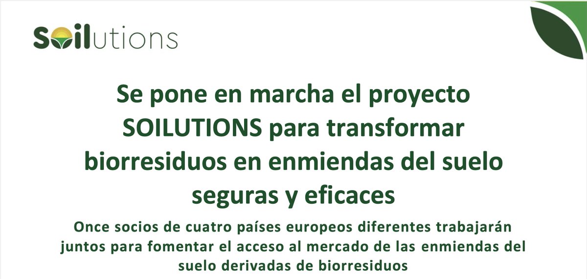 📣 Se pone en marcha el proyecto @Soilutions_eu para transformar biorresiduos en enmiendas del suelo seguras y eficaces

@SAV_lavega @grupofertiberia @entomoai @nuresys @CETENMA @DraxisEnv @GAIKER_BRTA @GreenovateEU @scp_centre @LasNavesINN @ugent 

Coordinado por: @innovarum_