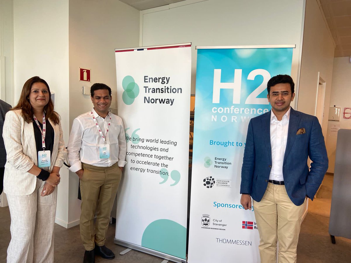 norwayinindia's tweet photo. Wrapping up with news on @Tejasvi_Surya @HibiEden @priyankac19 trip to #Stavanger to meet with Norwegian companies and learn about transition towards #hydrogen at the #H2conference https://t.co/3rLsW40mcc