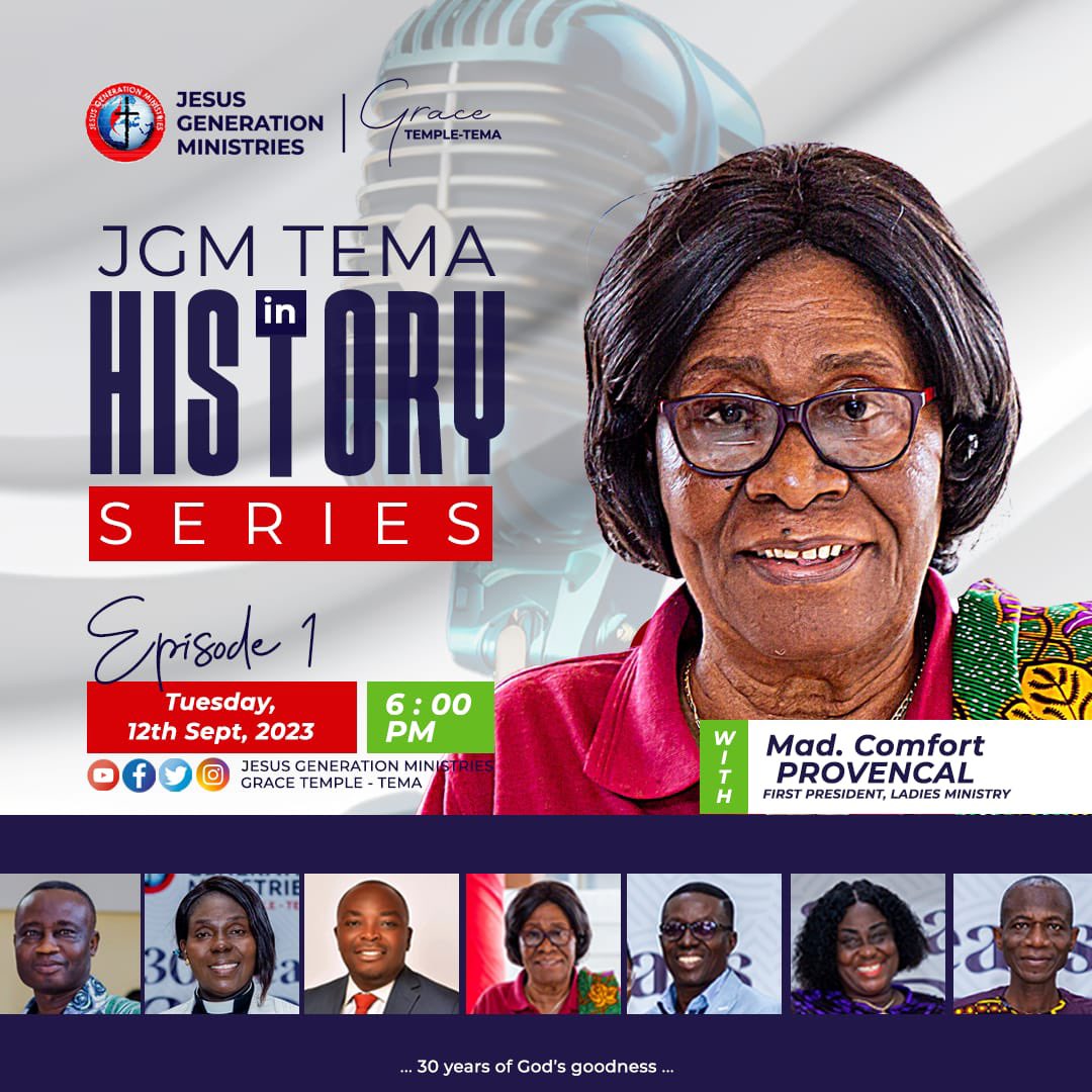 ''A leader is one who knows the way,goes the way and shows the way''- John C. Maxwell.

Don't miss tonight's interview with our First ever Ladies Ministry President.
Time 6:00pm

#30thanniversaryCelebration
#HisGraceissufficient 
#JgmTema
#JGMINHISTORY 
#INTERVIEWSERIES
