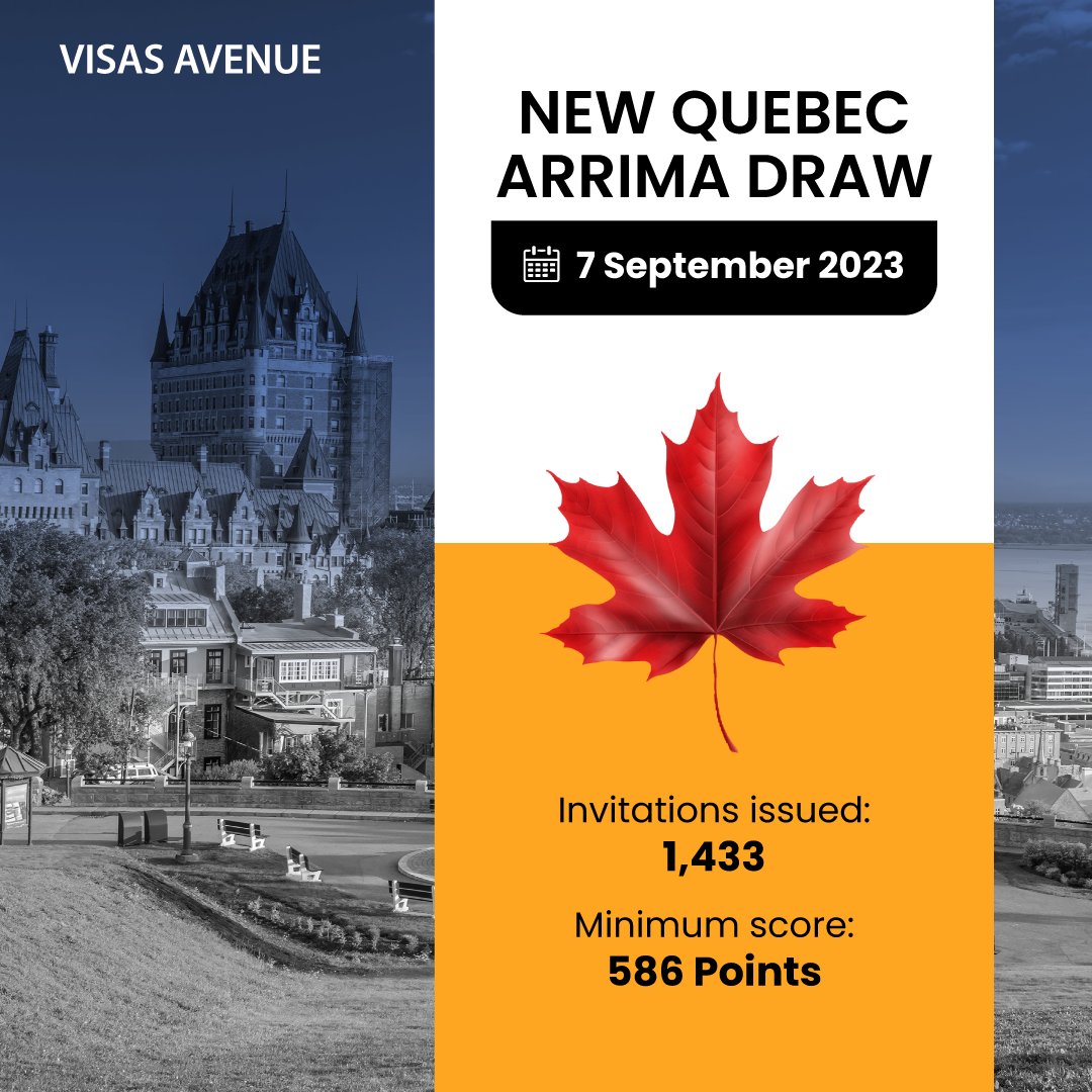 New Quebec Arrima Draw- 7 Sep 2023

🍁 Invitations issued- 1,433
🍁 Minimum score- 586 Points

Read more: shorturl.at/diDP4

#QuebecPNP #ArrimaDraw #QuebecArrimaDraw #ImmigrationtoQuebec #canadapr #canadavisa #canadapnp #pnpcanada #permanentresidence #canadaimmigration