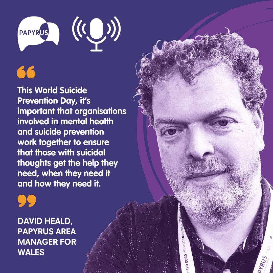 David Heald, PAPYRUS Area Manager for Wales, joined the @TTCWales #RoomToTalkPodcast to discuss support and help for people with suicidal thoughts in Wales. 💜

To listen, please visit: roomtotalkpodcast.buzzsprout.com/2238650/135552…

#SuicidePrevention #WeArePAPYRUS #WorldSuicidePreventionDay