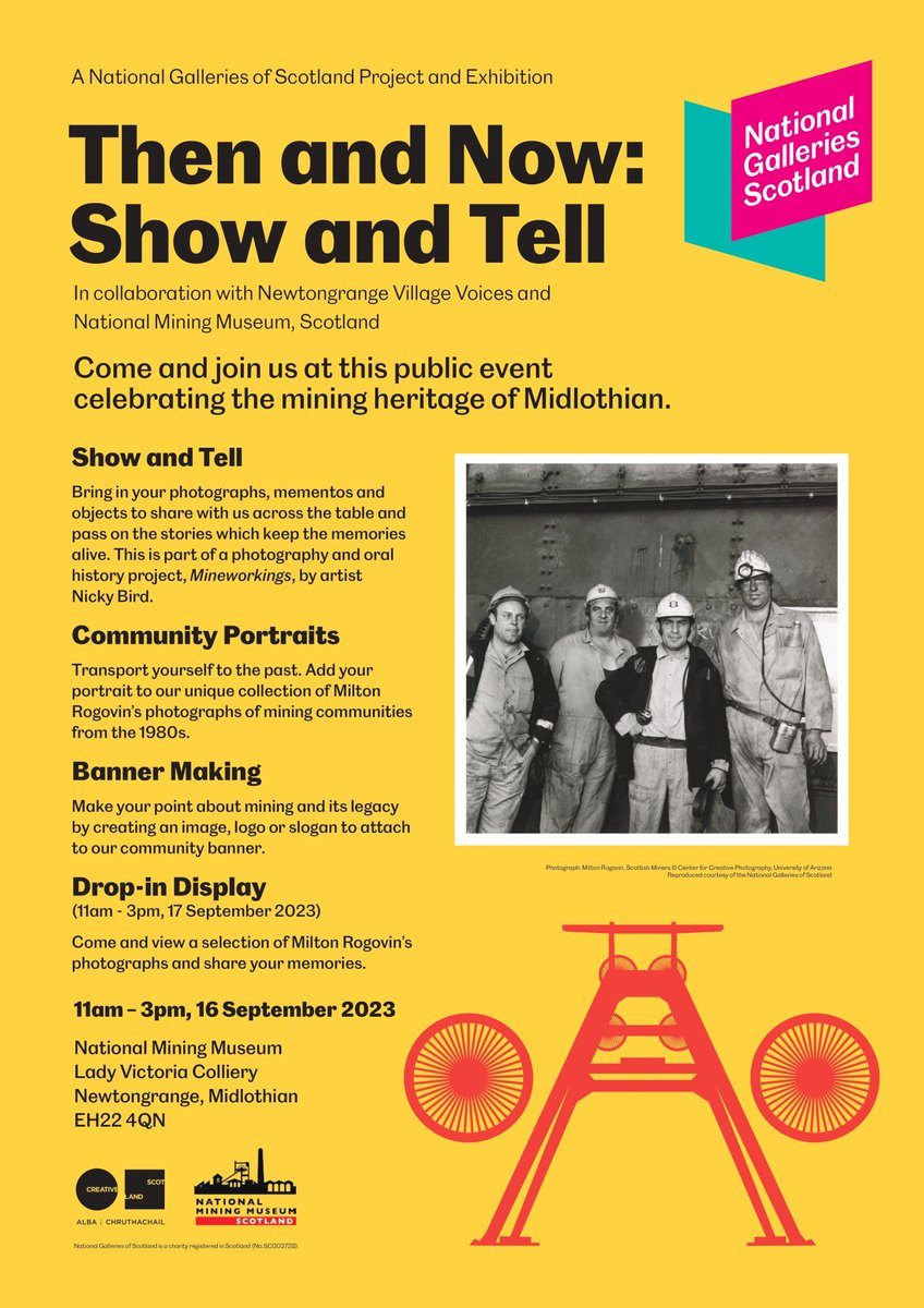It's almost time for 'Then and Now: Show and Tell'! In collaboration with @NatGalleriesSco and Newtongrange Village Voices we are delighted to invite everyone to a free drop in event at the Museum from 11am to 3pm this Saturday!