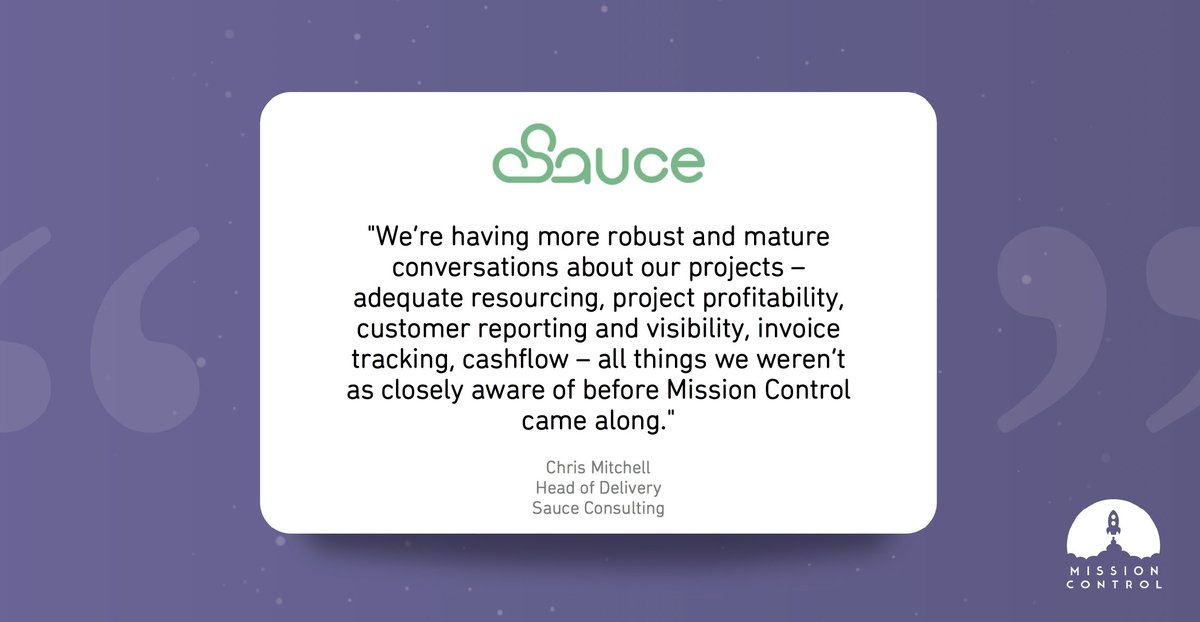 We recently interviewed Chris Mitchell, Sauce Consulting, on his Mission Control experience. Some great feedback on executive visibility, effective resourcing &amp; project efficiencies. You can read his story here > tinyurl.com/27f5e7a8 #projectmanagement #Dreamforce23