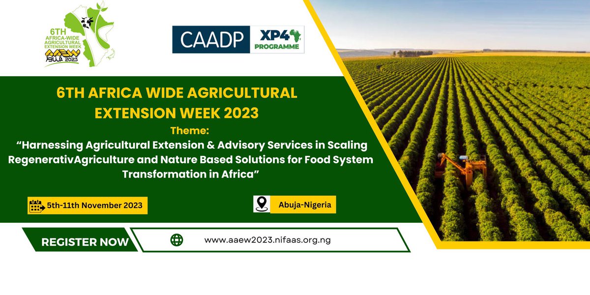 solomonkalema1's tweet photo. The 6th Africa wide Agricultural Extension Week, #AAEW2023 in Abuja, Nigeria this #November. https://t.co/ZSrYDJa3KX