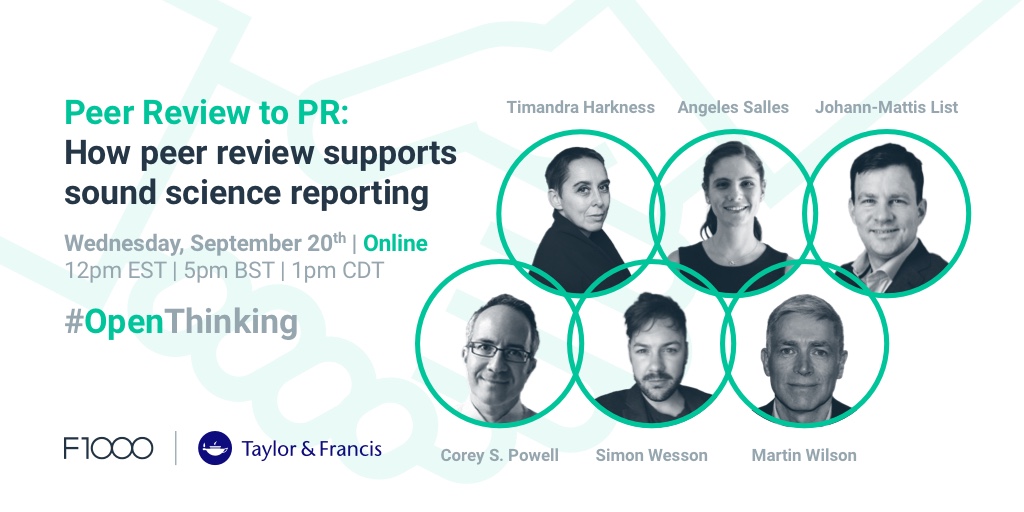 WeAreTandF's tweet image. How does peer review support sound science reporting? Join our webinar on September 20th to find out from our expert panelists 

Sign-up link below

@PeerRevWeek @F1000 @angiesalles @coreyspowell @TimandraHarknes @SimonWessonPR

#PeerReviewWeek #ScienceJournalism
