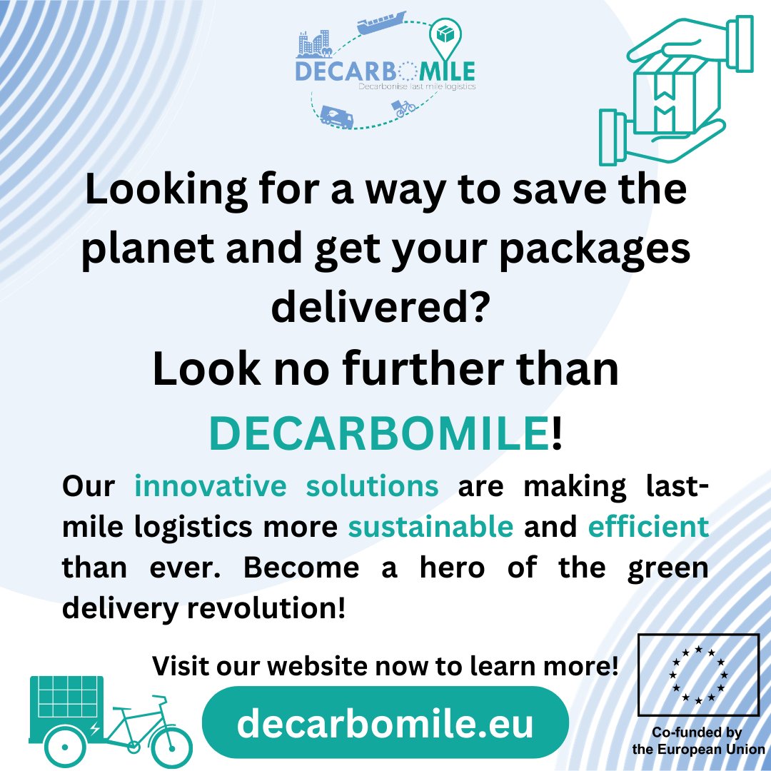 Visit our website to learn more and become a hero of the green delivery revolution! 🌍🚲 decarbomile.eu 

#DECARBOMILE #logistics #sustainability #greenheroes