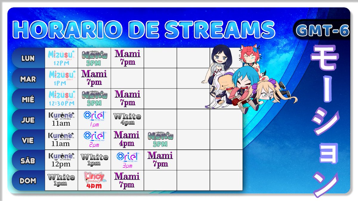Nicolas_Manager's tweet photo. Horario de Streams del Lunes 11 al Domingo 17 de Septiembre! 🐾🪶🐍🎀💙
Zona horaria GMT-6 🇲🇽🇨🇷🇸🇻🇬🇹
#MoshonAcademy #Oriones #Koraki #Serpentinas #Pingus #Lonchecitos https://t.co/2DQvBoguza