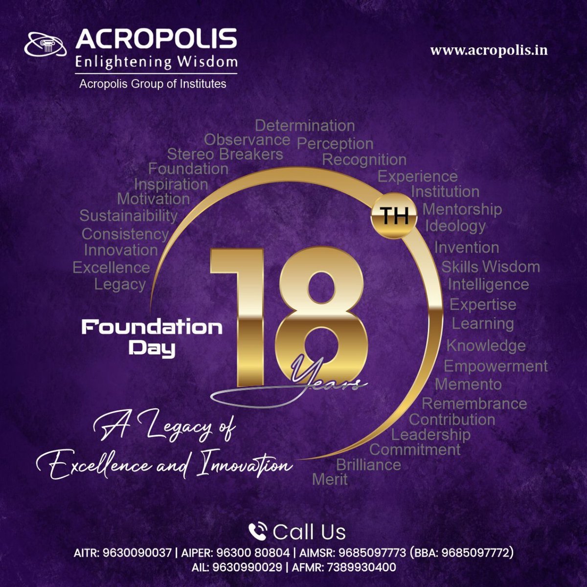 𝟏𝟖 𝐘𝐞𝐚𝐫𝐬 𝐒𝐭𝐫𝐨𝐧𝐠: 𝐎𝐮𝐫 𝐅𝐨𝐮𝐧𝐝𝐚𝐭𝐢𝐨𝐧 𝐃𝐚𝐲 🎉 𝐀 𝐋𝐞𝐠𝐚𝐜𝐲 𝐨𝐟 𝐊𝐧𝐨𝐰𝐥𝐞𝐝𝐠𝐞 𝐚𝐧𝐝 𝐄𝐦𝐩𝐨𝐰𝐞𝐫𝐦𝐞𝐧𝐭, 𝐅𝐨𝐫𝐠𝐢𝐧𝐠 𝐄𝐱𝐜𝐞𝐥𝐥𝐞𝐧𝐜𝐞 𝐚𝐧𝐝 𝐈𝐧𝐧𝐨𝐯𝐚𝐭𝐢𝐨𝐧. 
.
#AcropolisCollegelndore #Acropolis #FoundationDay #18YearsStrong