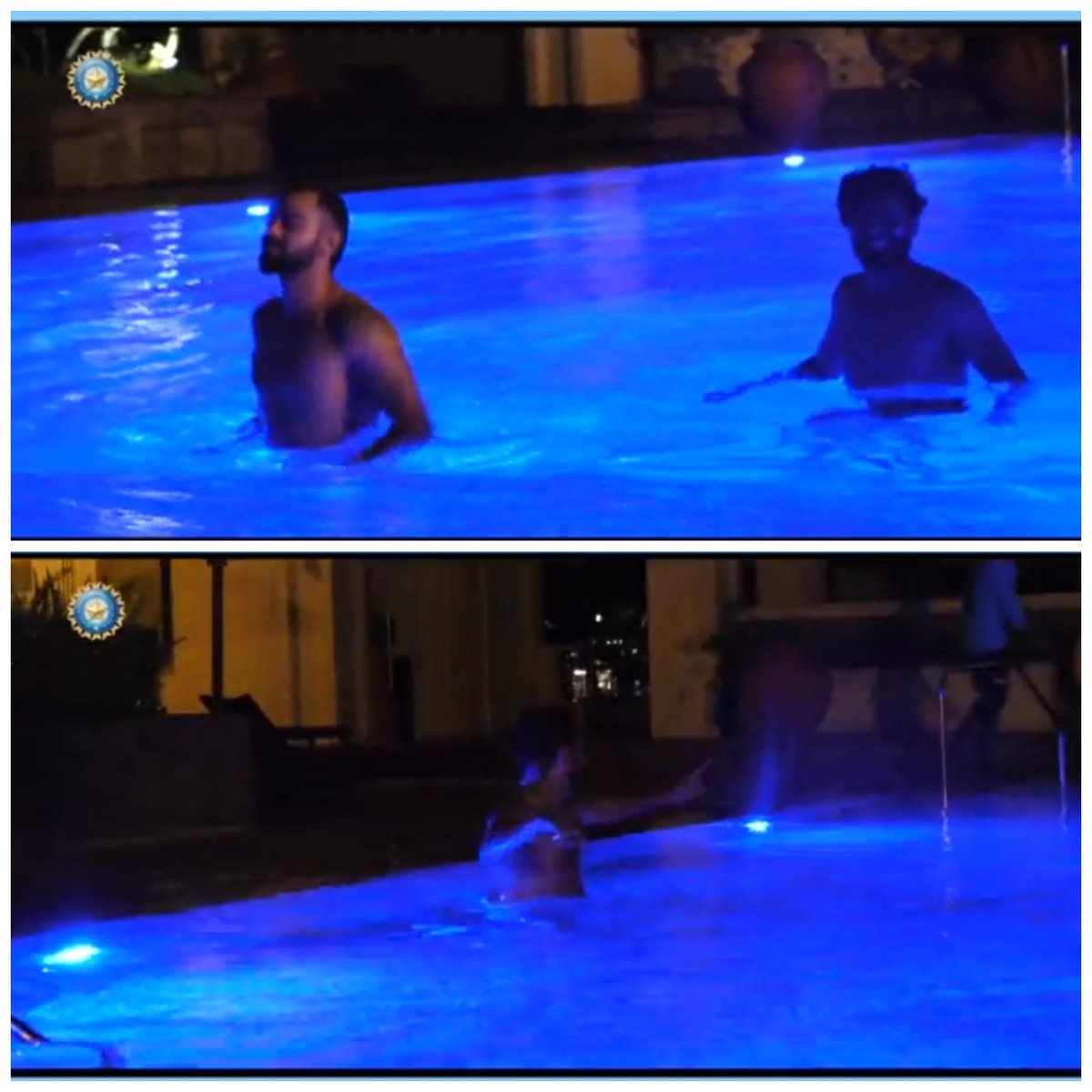 Virat Kohli and Rohit Sharma having fun in the pool and dancing after an amazing victory over Pakistan.