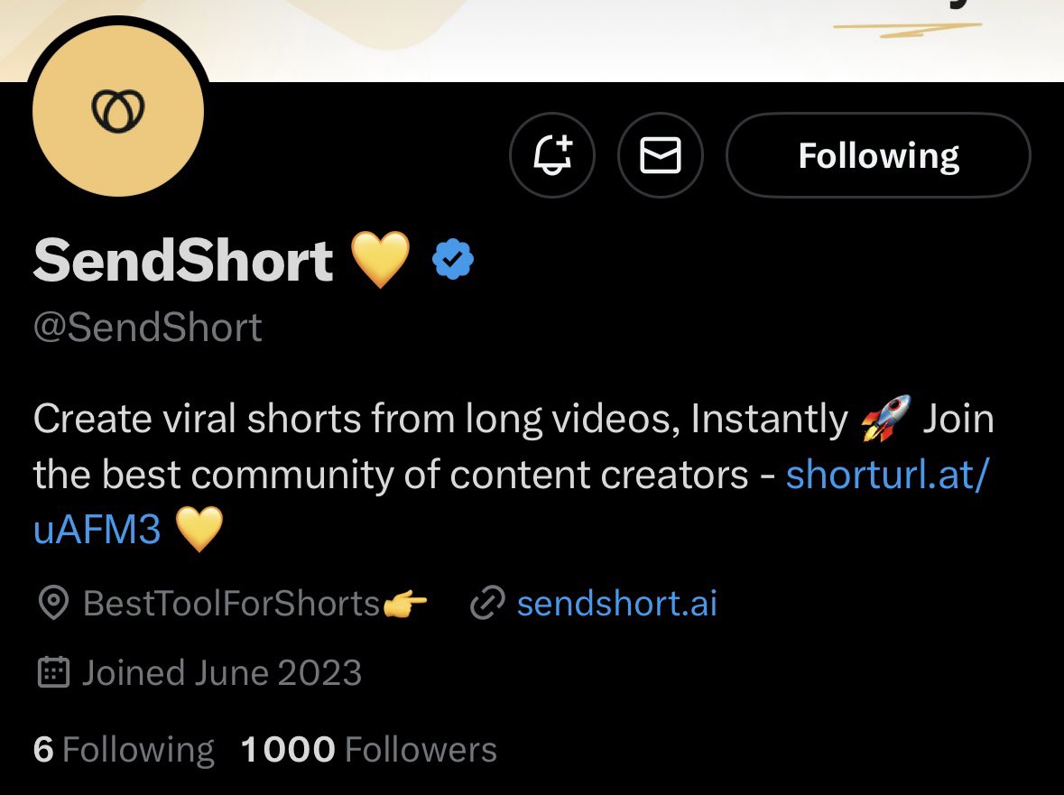 SendShort's tweet image. 1’000 followers 💛 

Thank you for your support.

Helping content creators will always be our priority.

It’s only the beginning ✨