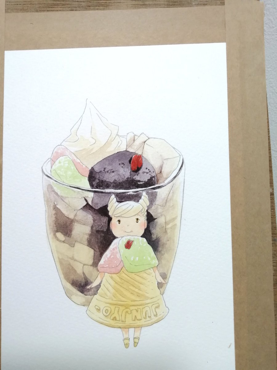 food solo 1girl traditional media white background ice cream fruit  illustration images