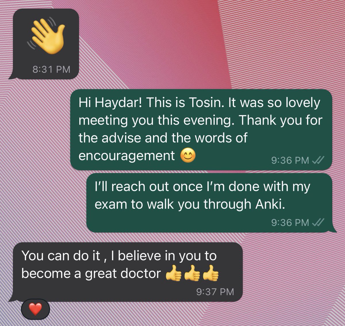 Today I met this lovely man who happened to be watching Pathoma videos a few seats away from me. He saw that I was studying as well and asked where I was on my medical journey. This led to a conversation about his journey. 

(This thread is for those in need of a lil motivation)