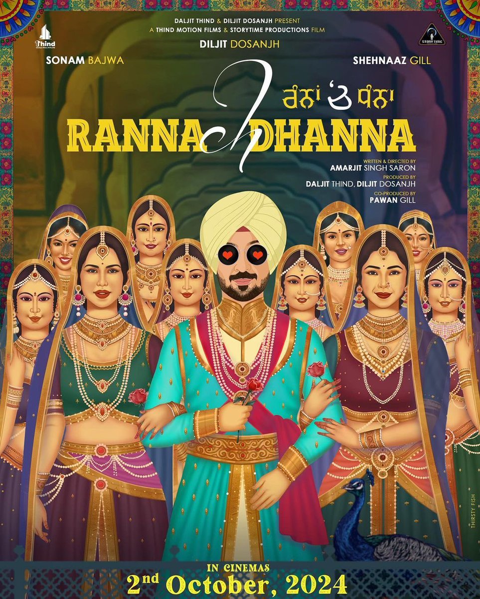 #Punjabi film #RannaChDhanna - starring #DiljitDosanjh, #SonamBajwa and #ShehnaazGill - to release in *cinemas* on [Wednesday] 2 Oct 2024… Directed by #AmarjitSaron… Produced by #DaljitThind and #DiljitDosanjh… Co-produced by #PawanGill.
