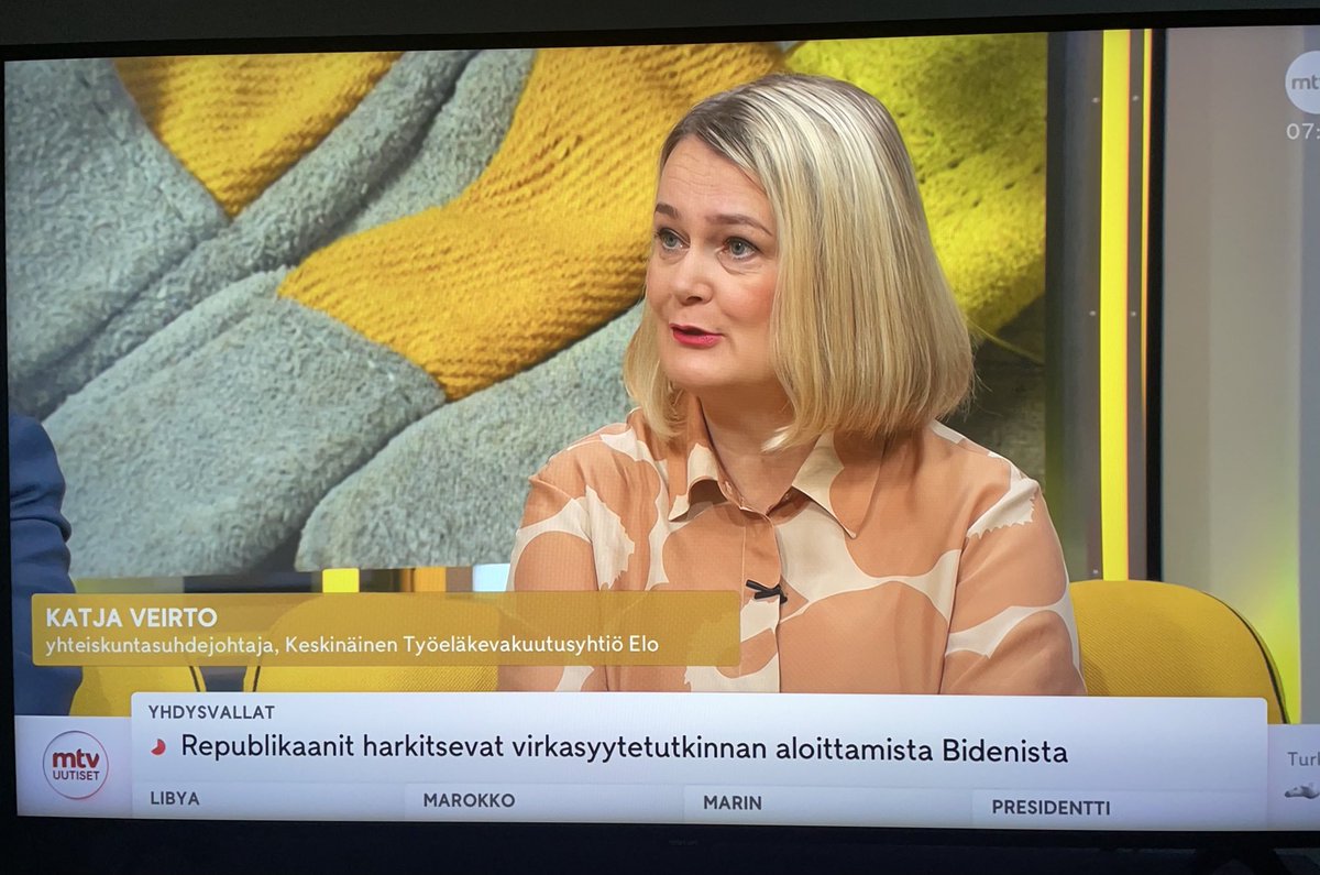 Noin 60 000 vanhuuseläkkeen saajaa käy töissä. Tämä on hieno ilmiö, sanoo Elon ⁦@katjaveirto⁩. Olennaista on, että eläkkeelle jääviin pidetään yhteyttä ja sanotaan ääneen, että työtä olisi tarjolla. ⁦<a href="/MTVUutiset/">MTV Uutiset</a>⁩ #Huomentasuomi