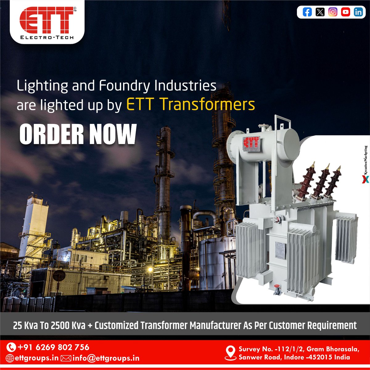 ElectroTechTra1's tweet image. Transform your space with ETT innovative Lighting solution! 💡✨

ettgroups.in
contact now :- 6269802756

#ELECTROTECH #MPEBIndore #MSEDCL #grid
#powertransformer #technology
#power #powerdistribution
#customtransformers #lighting