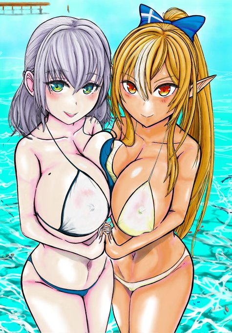 #夏が終わりそうだし今年描いた水着絵を貼ろう
クリークママ、ノエフレ、メアリお姉さま
の3枚でした。 