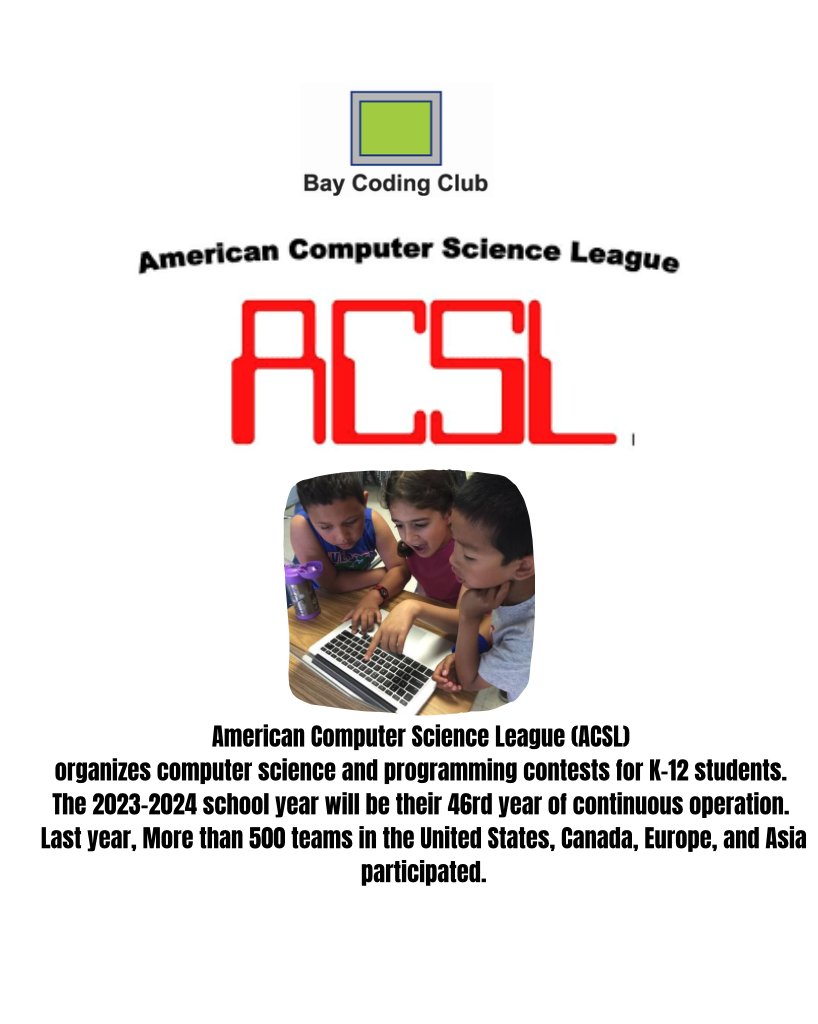 coding_bay's tweet image. The Last Call for join the ACSL team training Class at BayCodingClub.
learn more: baycodingclub.com
650-254-6886
#ACSL#KIDS#KIDSCODING#BAYCODINGCLUB