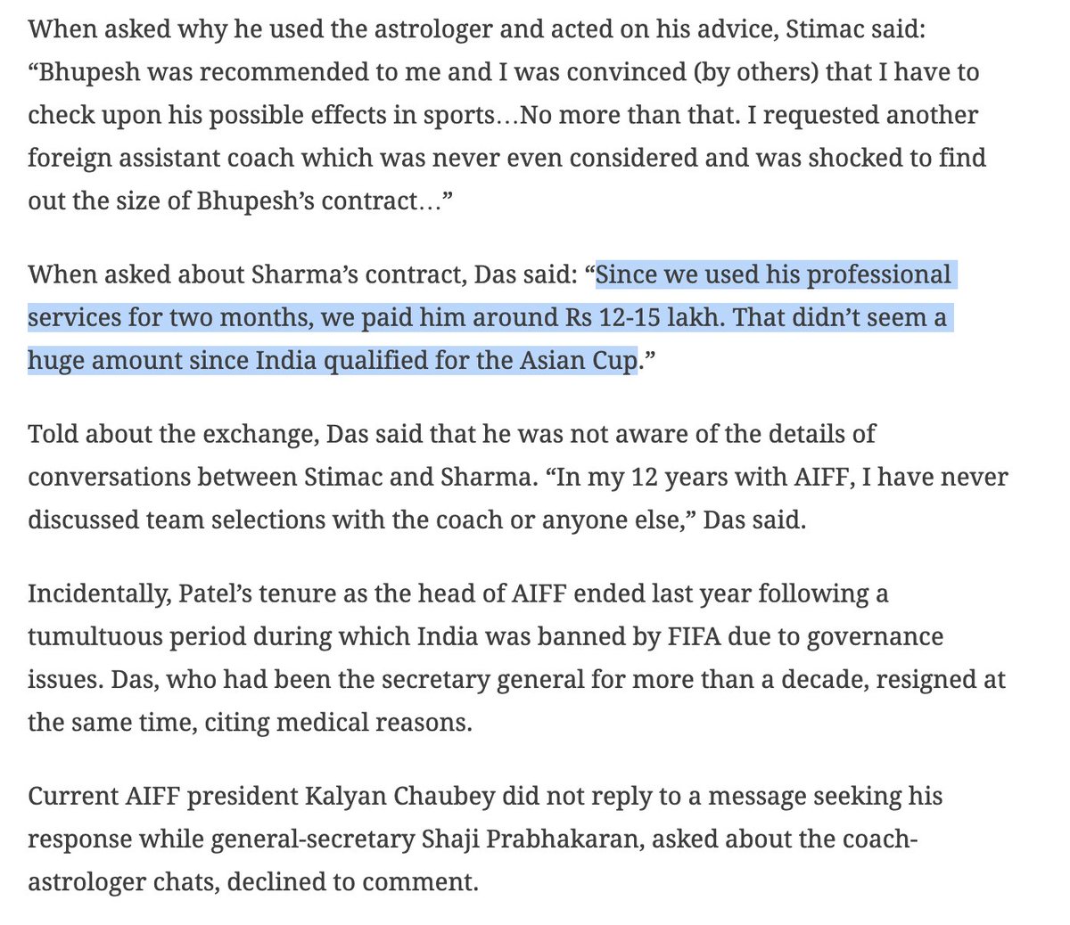 mohakmangal's tweet photo. Hey Bhagwan. Indian Football Association paid an astrologer 12 Lakhs to tell the coach how the players would perform according to their birth charts 😭 

Brilliant story by @mihirsv https://t.co/N0GfLNkMZT
