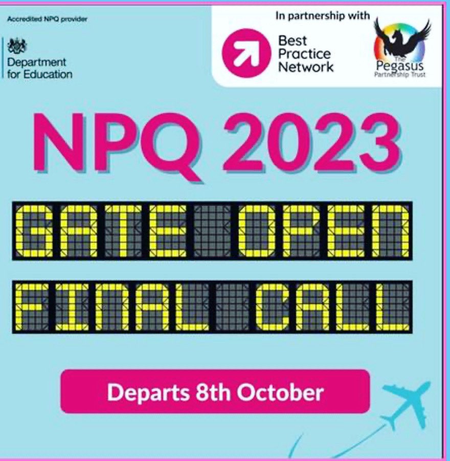 It isn’t too late to join the 44 other new NPQ candidates signed up to start with this term at The Pegasus Partnership Trust in partnership with Best Practice Network ! We have a few spaces left! Interested?  Apply ASAP via:  bestpracticenet.co.uk/specialist-npqs