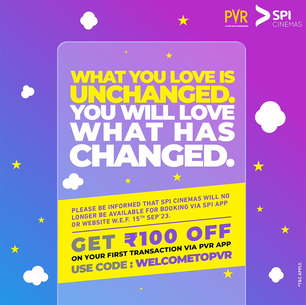 Starting September 15th, embrace seamless movie magic! Say hello to hassle-free ticket reservations through the PVR app! 🎟️

Book now: cutt.ly/y7S9ryy

Use code - WELCOMETOPVR to get Rs. 100 OFF on your first transaction via PVR App
.
.
.
#PVRApp #PVR #SPICinemas #SPI