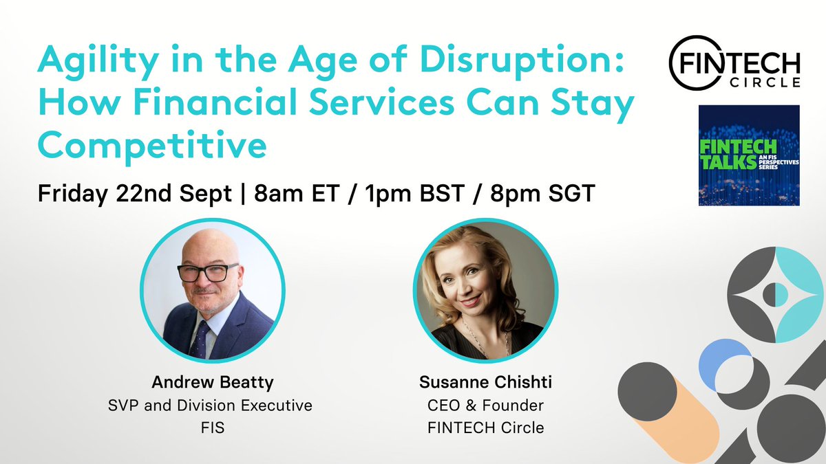 FINTECHCircle's tweet photo. 📢Explore the Future of Finance !
Discover the role of ChatGPT & Generative AI in our Fireside Chat. Gain valuable insights from @andrewgbeatty & @SusanneChishti, on 22nd Sept at 1pm.
Reserve your Spot NOW!👉🏼 https://t.co/SusPeryjXv
#Fintech #Fintech4Good #AI https://t.co/RZAgwS9sp9