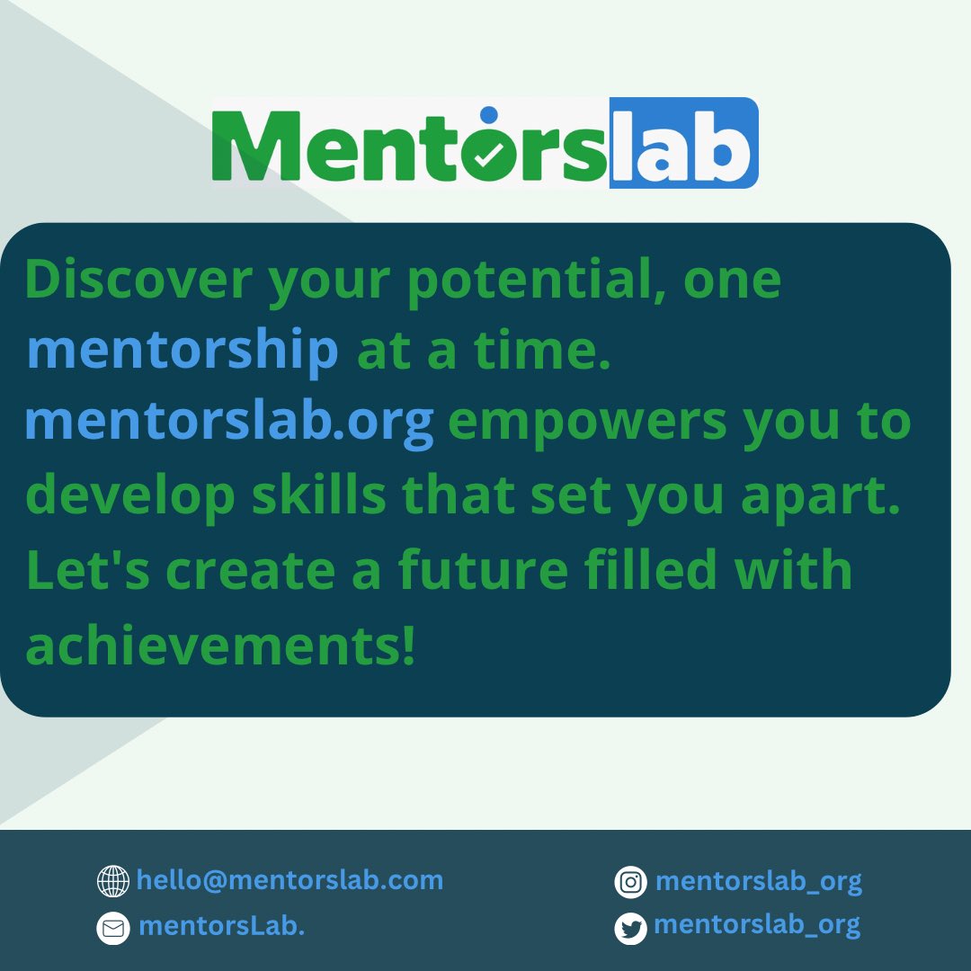 Mentorslab_org's tweet photo. Discover your potential, one mentorship at a time. https://t.co/Sxl4lSvm55 empowers you to develop skills that set you apart. Let's create a future filled with achievements! 

#UnlockPotential
#mentorship
#mentorslab 
#mentorslab.org https://t.co/2ZdT2QvWEj
