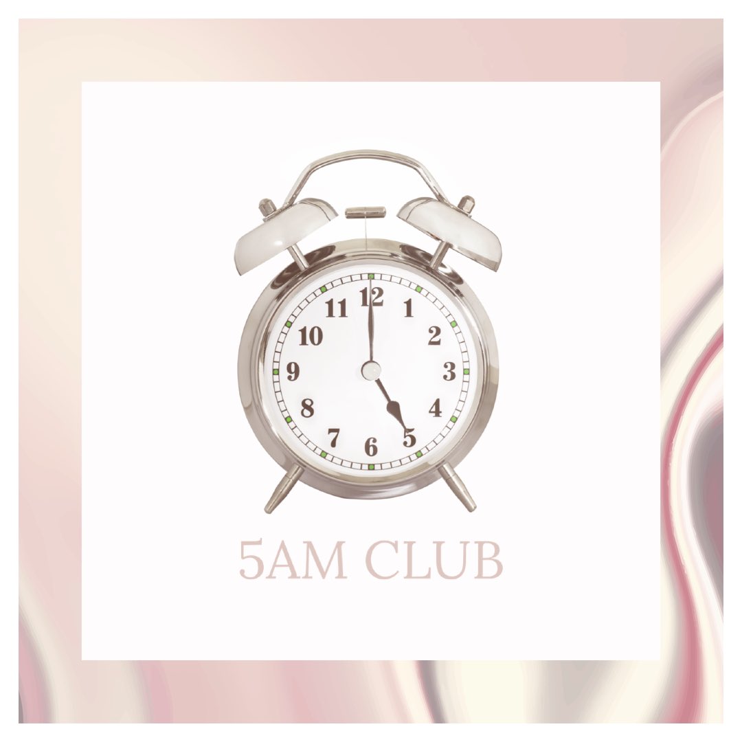 The 4 pillars of the "5AM Club" Mindset, Heartset, Healthset, and Soulset. Dedicating your early morning to start with Exercise, Self-reflection, and Personal Growth. 

"Own your Morning, Elevate your Life". 

Join "the Club", it's the Foundation for your Success!  

Angelique ღ