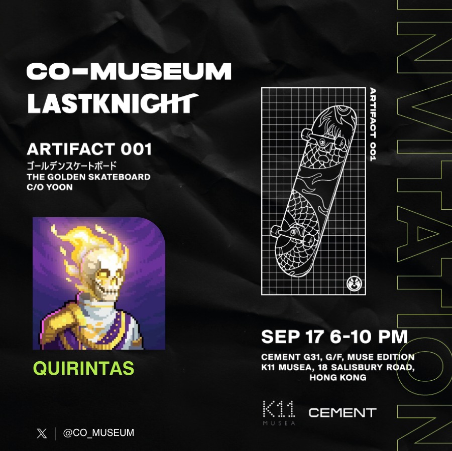Quirintas's tweet photo. Grateful for the opportunity to admire The @Azuki Golden Skateboard in the Co-Museum Exhibition VIP Opening party, courtesy of @co_museum and @LastKnightEth 
Looking forward to seeing you there in K11 Musea
Who else is going? https://t.co/BdTU6ITwnW