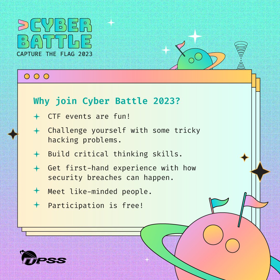 BruneiCERT's tweet image. And that's not all – incredible prizes await you and your team!
Register now at itpss.com/cyberbattle2023
#Brunei #CyberBattle2023 #CTF2023