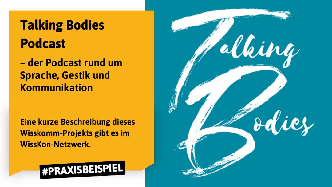 #Praxisbeispiel:
Warum fühlt sich Getränke bestellen wie Flirten an &amp; wieso gestikulieren wir beim Sprechen? Im #Wisskomm-Podcast <a href="/talking__bodies/">Talking Bodies podcast</a>  sprechen @BressemJana &amp; <a href="/SilvaLadewig/">Silva Ladewig</a> über unsere Art zu kommunizieren.
nawik.de/wisskon/projek…
